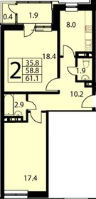Квартира 61,1 м², 2-комнатная - изображение 1