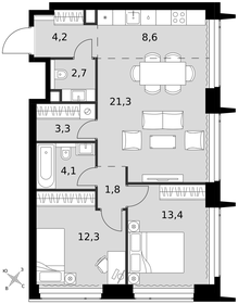 Квартира 71,7 м², 3-комнатная - изображение 2
