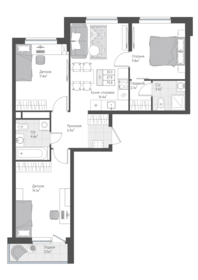 Квартира 69,3 м², 3-комнатная - изображение 1