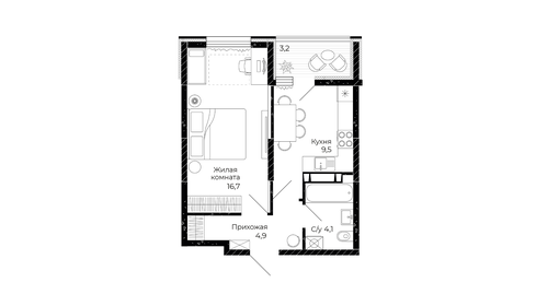 Квартира 36,8 м², 1-комнатная - изображение 1