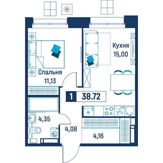 37,3 м², 1-комнатная квартира 8 023 000 ₽ - изображение 31