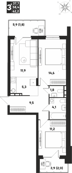 75,9 м², 3-комнатная квартира 6 500 000 ₽ - изображение 71