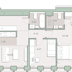 Квартира 62,1 м², 2-комнатная - изображение 2