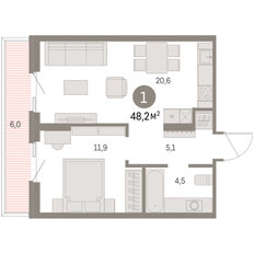 Квартира 48,3 м², 1-комнатная - изображение 3