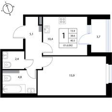Квартира 40,5 м², 1-комнатная - изображение 2
