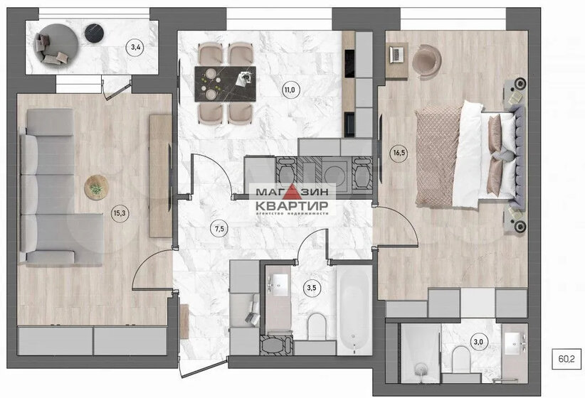 41,7 м², 1-комнатная квартира 4 999 200 ₽ - изображение 3