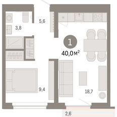 Квартира 40 м², 1-комнатная - изображение 3