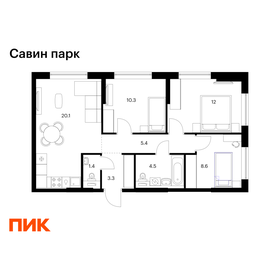 Квартира 65,6 м², 3-комнатная - изображение 1