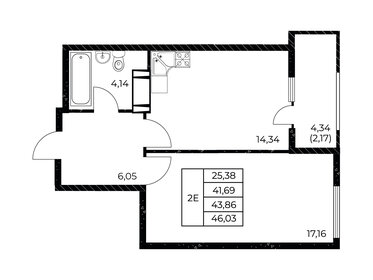 Квартира 46 м², 1-комнатная - изображение 1