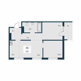 Квартира 59,1 м², 3-комнатная - изображение 1