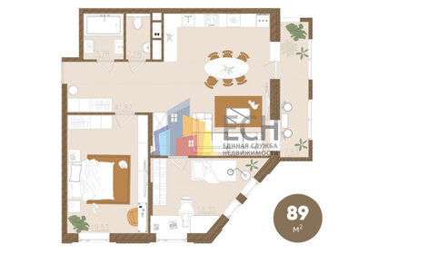Квартира 88,5 м², 2-комнатная - изображение 1