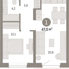 Квартира 47 м², 1-комнатная - изображение 3