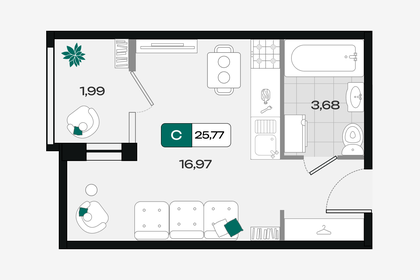 Квартира 25,8 м², студия - изображение 1