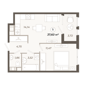 Квартира 37,6 м², 1-комнатная - изображение 1