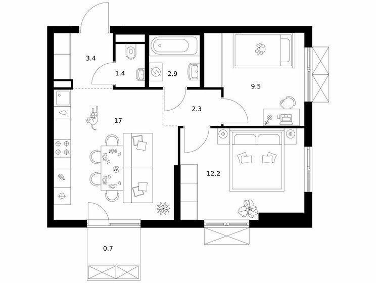 38,8 м², 1-комнатная квартира 12 958 312 ₽ - изображение 45