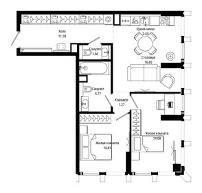 Квартира 64,4 м², 2-комнатная - изображение 2