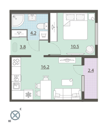 40,9 м², 1-комнатная квартира 4 950 699 ₽ - изображение 34