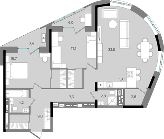 Квартира 107,1 м², 3-комнатная - изображение 1