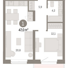 Квартира 47 м², 1-комнатная - изображение 3