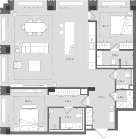 Квартира 119,2 м², 2-комнатная - изображение 2