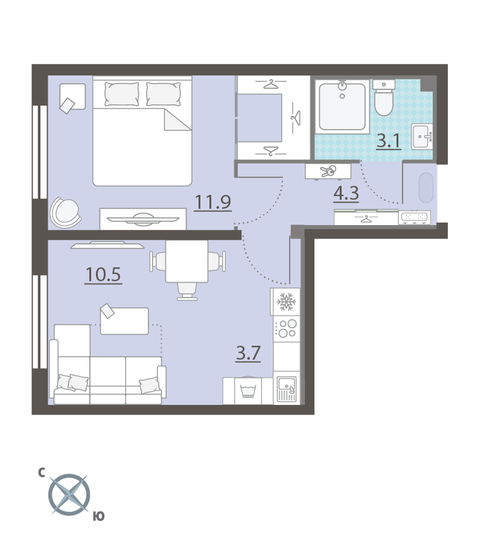 33,5 м², 1-комнатная квартира 4 077 385 ₽ - изображение 1