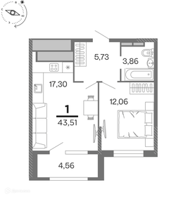 Квартира 43,5 м², 1-комнатная - изображение 1