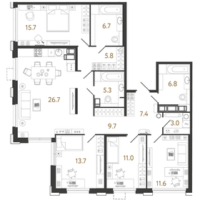 Квартира 123,4 м², 4-комнатная - изображение 1