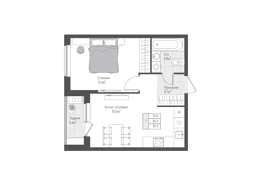 Квартира 38,2 м², 1-комнатная - изображение 1