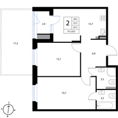 Квартира 62,2 м², 2-комнатная - изображение 2
