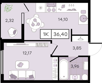 Квартира 36,4 м², 1-комнатная - изображение 1