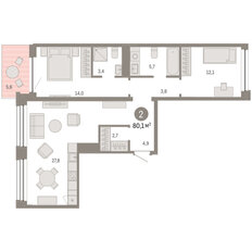 Квартира 80,1 м², 2-комнатная - изображение 3