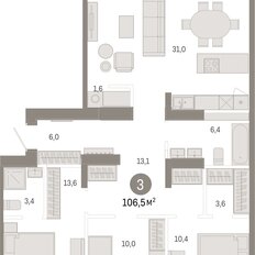 Квартира 106,5 м², 3-комнатная - изображение 3