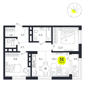 Квартира 56 м², 3-комнатная - изображение 1