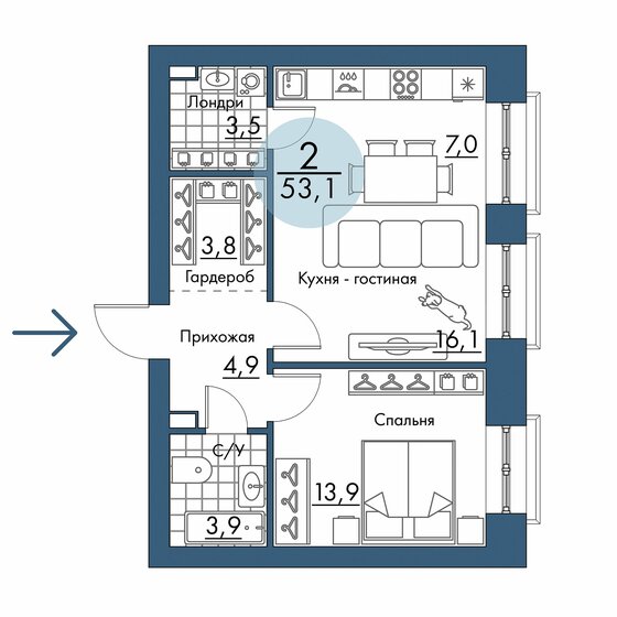 54 м², 2-комнатная квартира 7 690 000 ₽ - изображение 75