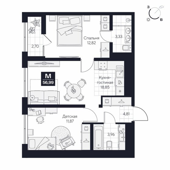 55,9 м², 3-комнатная квартира 3 900 000 ₽ - изображение 94