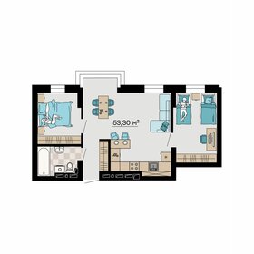 Квартира 53,3 м², 3-комнатная - изображение 1