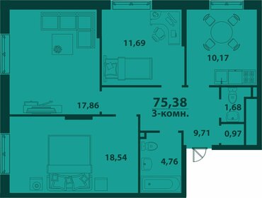 Квартира 75,4 м², 3-комнатная - изображение 1