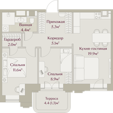 Квартира 58,4 м², 2-комнатная - изображение 2
