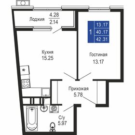 Квартира 42,3 м², 1-комнатная - изображение 1