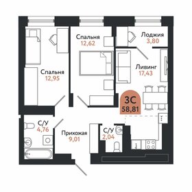 Квартира 58,8 м², 3-комнатная - изображение 1