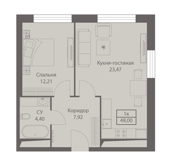 48 м², 1-комнатные апартаменты 18 300 000 ₽ - изображение 1