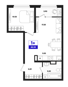Квартира 48,3 м², 1-комнатная - изображение 1