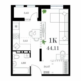 Квартира 44,1 м², 1-комнатная - изображение 1