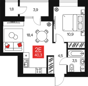 Квартира 40,3 м², 2-комнатная - изображение 1