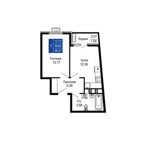 Квартира 38,4 м², 1-комнатная - изображение 1