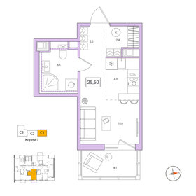 Квартира 25,5 м², студия - изображение 1