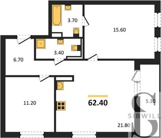 Квартира 62,4 м², 2-комнатная - изображение 1