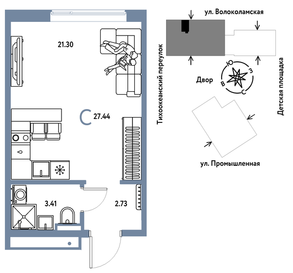 27,4 м², квартира-студия 5 690 000 ₽ - изображение 1