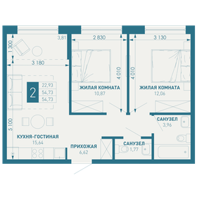 Квартира 54,7 м², 2-комнатная - изображение 1