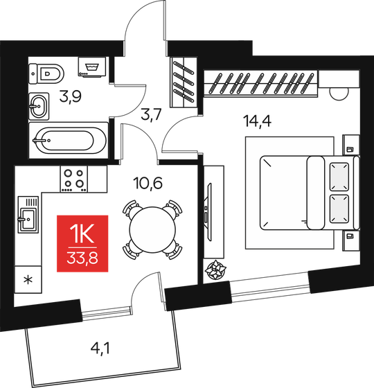 33,8 м², 1-комнатная квартира 6 393 270 ₽ - изображение 1